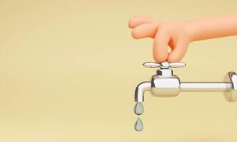 3d hand closes the faucet. environment and earth day concept with globe and eco friendly environment. 3d rendering illustration. photo