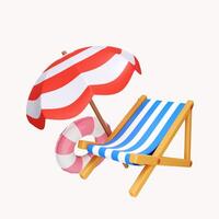 3d Beach chairs and umbrellas with swimming ring. summer vacation and holidays concept. icon isolated on white background. 3d rendering illustration. Clipping path. photo