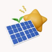 3d solar panel icon with green leaf and sun eco friendly power. icon isolated on white background. 3d rendering illustration. Clipping path. photo