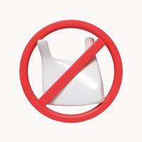 3d No plastic bag. Save Earth. Environment Concept. icon isolated on white background. 3d rendering illustration. Clipping path. photo
