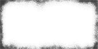 Dotted pattern border. Abstract halftone frame. Noisy gradient for banner and poster. Retro splattered template. Trendy horizontal monochrome comic book backdrop vector