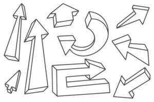 Hand drawn doodle arrows set. Pencil line sketch on white background. Curve design elements. Outline sign of cursor. Graphic vintage marks and bold silhouettes vector