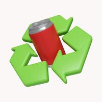 3d recycle can. Save Earth. Save Environment Concept. icon isolated on white background. 3d rendering illustration. Clipping path. photo