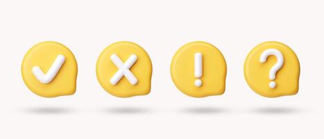 3d multiply, check mark, question, attention. icon isolated on white background. 3d rendering illustration. Clipping path. photo