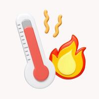 3d thermometer and fire symbol. High temperature. the concept of weather and increased temperature. summer time. icon isolated on white background. 3d rendering illustration. Clipping path. photo