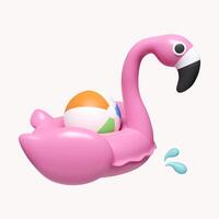 3d Pink Flamingo float and ball. summer vacation and holidays concept. icon isolated on white background. 3d rendering illustration. Clipping path. photo