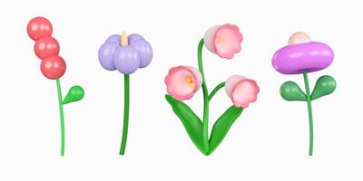 3d colorful flower set. icon isolated on white background. 3d rendering illustration. Clipping path. photo