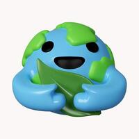 3d planet hug leaf. save planet. Save Environment Concept. icon isolated on white background. 3d rendering illustration. Clipping path. photo