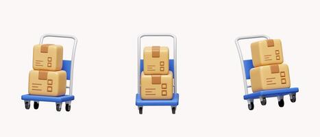 3d set of box transport trolley. for shopping online concept. icon isolated on white background. 3d rendering illustration. Clipping path. photo