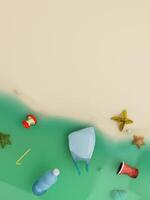3d Recyclable waste on beige background. waste management recycling concept. 3d rendering illustration. photo