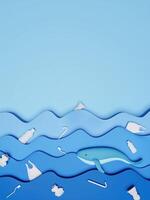 3d ocean with whale and garbage. The problem of plastic waste in the ocean. 3d rendering illustration. photo