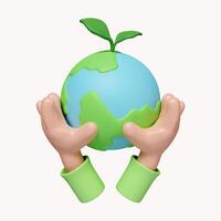 3d Sustain earth concept. Human hands holding global. Green Planet in Your Hands. Save Earth. Environment Concept. icon isolated on white background. 3d rendering illustration. Clipping path. photo
