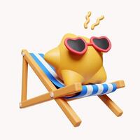 3d the sun sit on a beach chair. relax time. summer vacation and holidays concept. icon isolated on white background. 3d rendering illustration. Clipping path photo