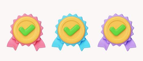 3d quality guarantee medal with star and ribbon. icon isolated on white background. 3d rendering illustration. Clipping path. photo