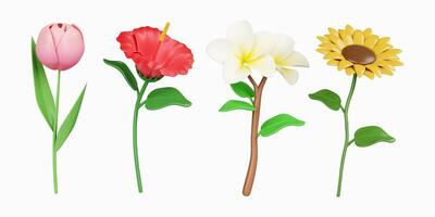 3d colorful flower set. icon isolated on white background. 3d rendering illustration. Clipping path. photo