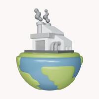 3d Globe Industrial factory. Renewable pollution resources. icon isolated on white background. 3d rendering illustration. Clipping path. photo