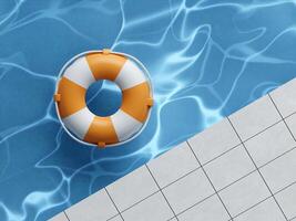 Swimming pool with swimming ring. Summer vacation vibes. Creative summer concept idea. 3d rendering illustration. photo