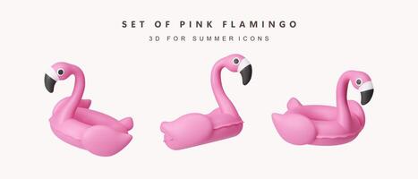 3d Set of pink flamingo float icon for summer vacation concept. icon isolated on white background. 3d rendering illustration. Clipping path. photo
