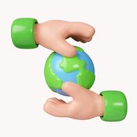 3d Sustain earth concept. Human hands holding global. Green Planet in Your Hands. Save Earth. Environment Concept. icon isolated on white background. 3d rendering illustration. Clipping path. photo
