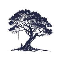 Creative simple Banyan Tree silhouette Style with background Design template vector