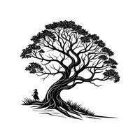 Creative simple Banyan Tree silhouette Style with white Design template vector