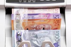 Barbadian dollar in the counting machine photo