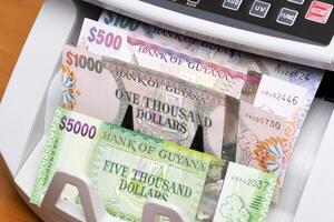 Guyanese dollar in the counting machine photo