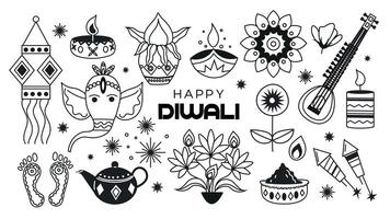 Set of Diwali elements for festive decor. Illustration Iin flat style on a white background. vector