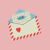 Minimalistic Valentines Day card with envelope on a pink background. Illustration in flat style, hand drawn doodle. vector