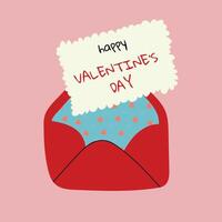 Simple, minimalistic Valentines Day card with envelope. Illustration in flat style, hand drawn doodle. vector