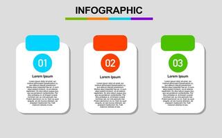 Three colorful numbered steps present text and infographic information. vector