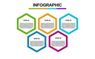 Five colorful hexagons present a five step infographic process. vector