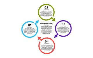 Four colorful circular steps show process information with arrows. vector