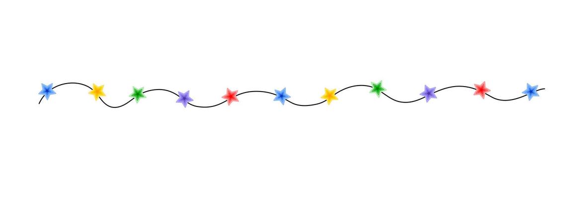 Christmas holiday multicolored lights string garland, hand drawn image, flat cartoon seasonal illustration for winter New Year holiday, birthday events design