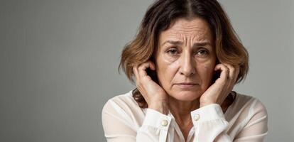 A woman with her hands on her face photo