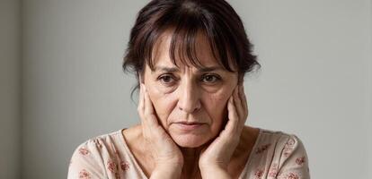 A woman with her hands on her chin photo