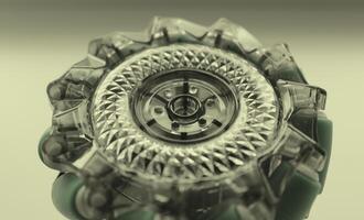 Round Mechanical Part With Translucent Elements Isolated Stock Photo. Concept Image Of Mechanical Background photo