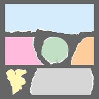 Collection of realistic pastel color torn paper sheets vector