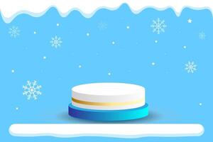 Winter theme banner design with podium for displaying products on snowflake background vector