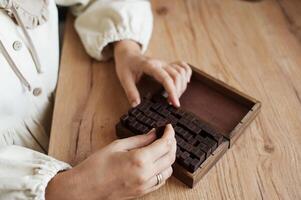 Wooden Keyboard Typing at Home Office Space photo