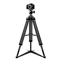 A black and white silhouette of a camera on a tripod vector