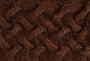 Texture of smooth knitted sweater with pattern. Handmade knitting wool or cotton fabric texture. Background of Large knit pattern with knitting needles or crochet. Mocha Mousse colour of 2025 year photo