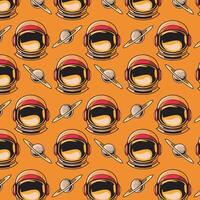 Astronaut head Exploring Saturn Planet Character Seamless Pattern Cartoon Illustration vector