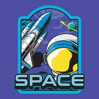 Astronaut Spaceship Illustration Design for sticker, badge, patch, banner, greeting card, invitation vector