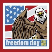 4th of July Independence Day Bald Eagle with American Flag Shield and Statue of Liberty Illustration for social media, flyers, web pages, print media, greeting card, invitation, banner vector