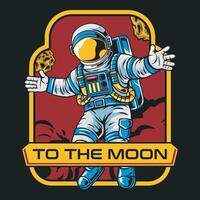 Astronaut explore to the Moon in Cartoon Illustration Design for sticker, badge, patch, banner, greeting card, invitation vector