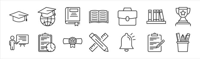 set of education thin line icon. containing e-learning, school, student, graduation, university collections vector