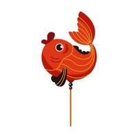 Red fish shaped Asian lantern flat color object. Chinese New Year symbol of prosperity and good fortune illustration on white vector