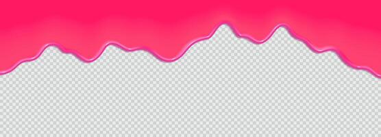 Realistic 3D dripping glossy pink chewing gum isolated on a background. Border of flowing sticky sweet slime. template of slime, cream or caramel icing for cake or donut vector