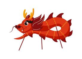 Festive red Chinese dragon puppet flat color object. Celebrating lunar New Year in joyful atmosphere illustration on white background vector